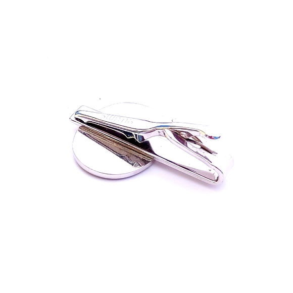 SWANK R TIE CLIP VINTAGE monogram "R" round silvertone 50s 60s silvertone black - Picture 6 of 7